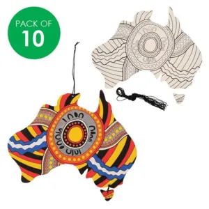 Indigenous Designed Printed Wooden Australia Shapes - Pack of 10