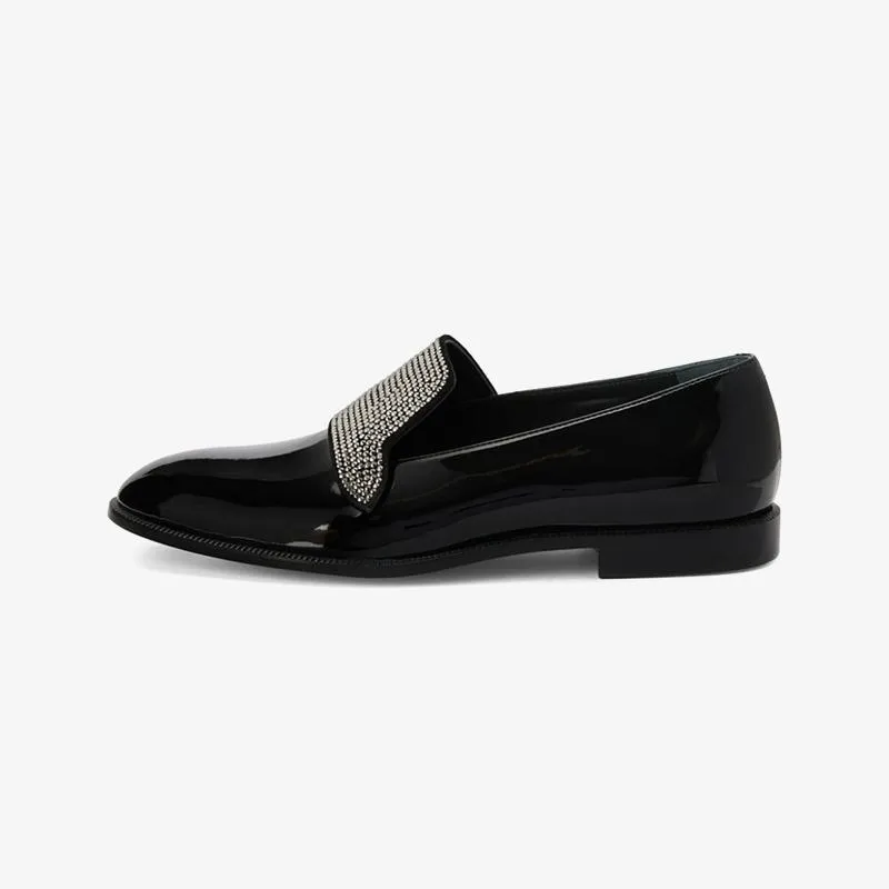 Jet Black Crystal-Embellished Patent Loafers