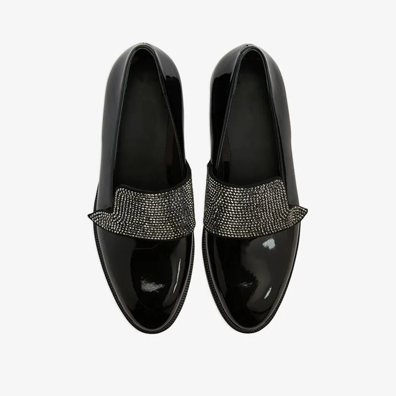 Jet Black Crystal-Embellished Patent Loafers