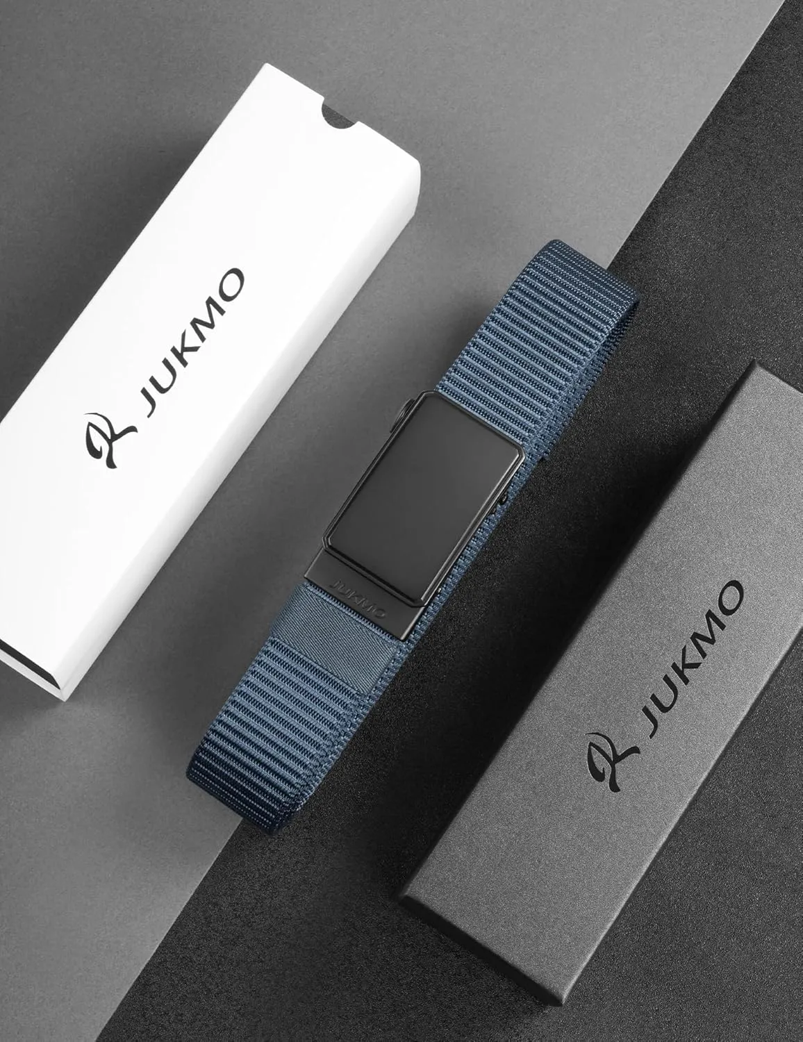 JUKMO Men's 1.5" Nylon Ratchet Belt, Casual Web Click Belt with Slide Buckle for Jeans, No Holes Adjustable Trim to Fit