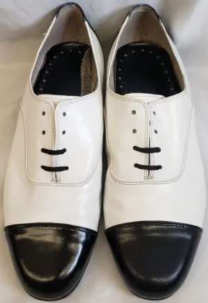 Kaius -- Men's Dress Oxford -- White/Blk Patent