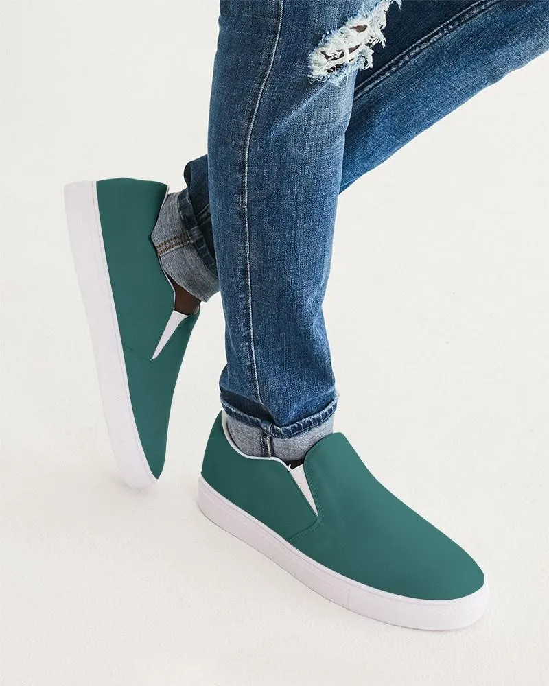 Medium Dark Blue Cool Green Slip-On Canvas Sneakers | Men's | Medium Dark Pastel Blue Cool Green | C60M0Y30K60