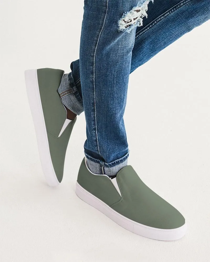 Medium Dark Warm Green Slip-On Canvas Sneakers | Men's | Medium Dark Pale Pastel Warm Green | C15M0Y30K60