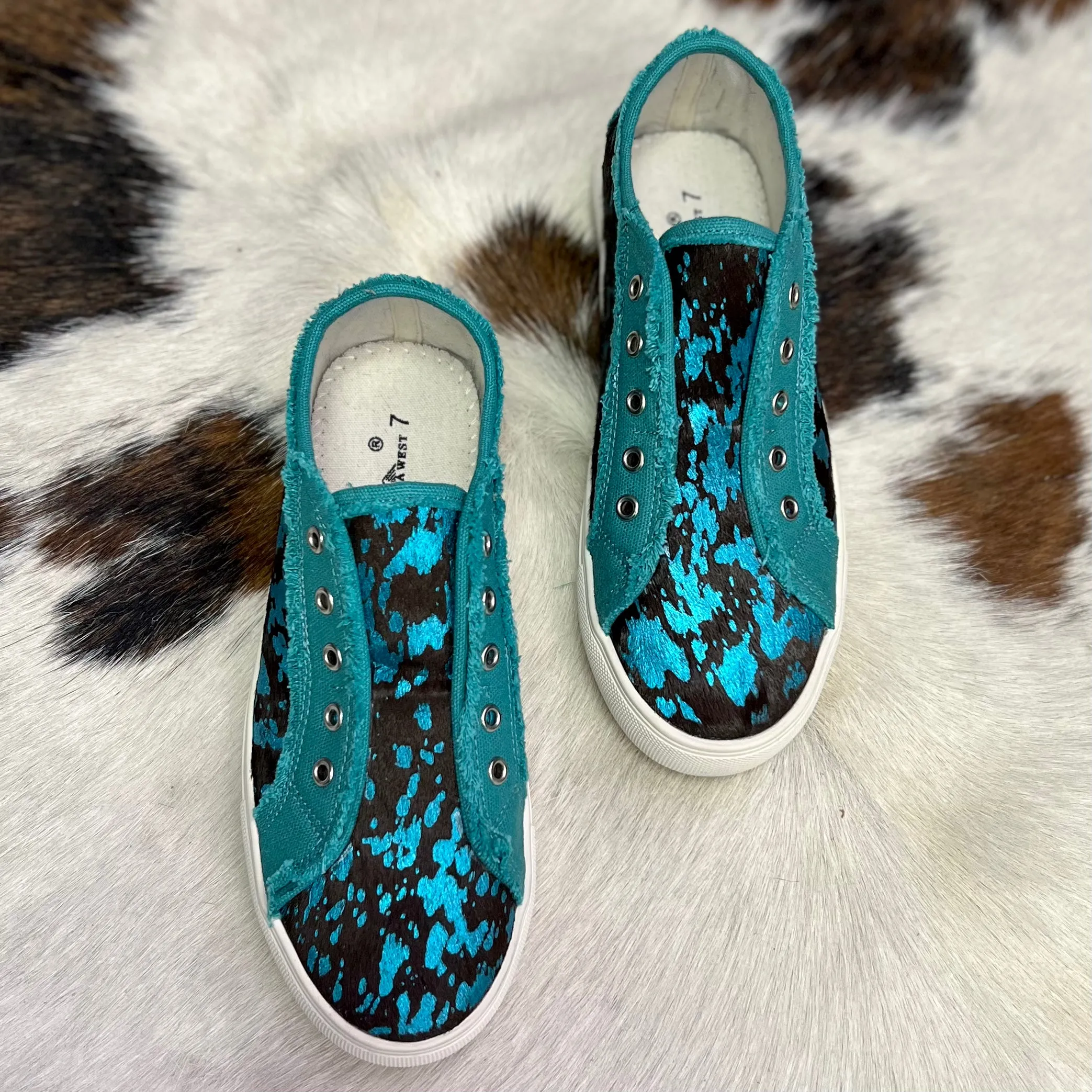 Montana West Turquoise Cow Print Sneakers*