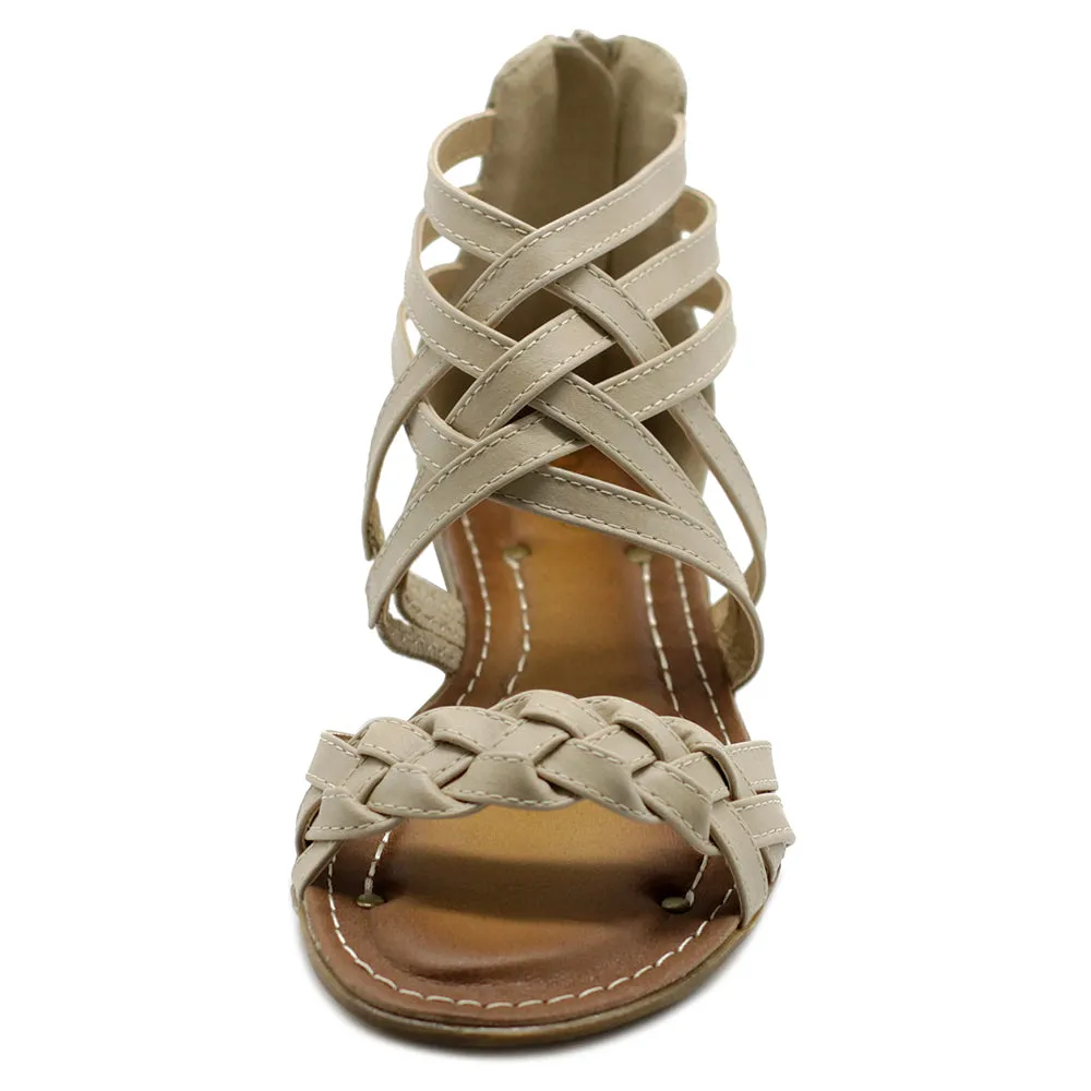 Ollio Women's Shoe Gladiator Strappy Zip Closure Multi Color Sandal