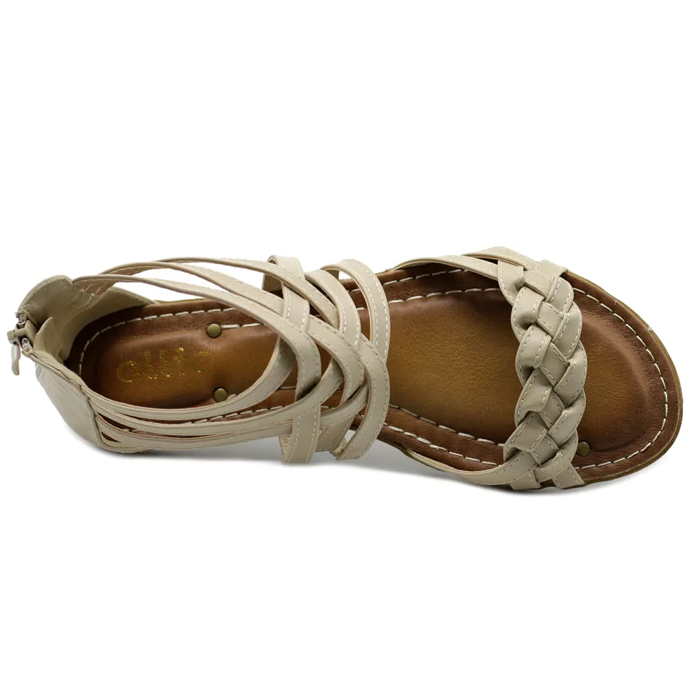 Ollio Women's Shoe Gladiator Strappy Zip Closure Multi Color Sandal