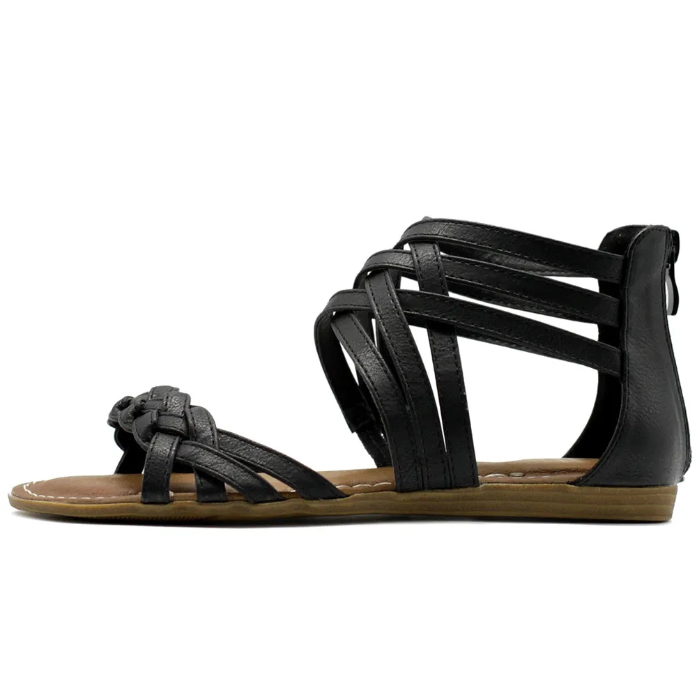 Ollio Women's Shoe Gladiator Strappy Zip Closure Multi Color Sandal