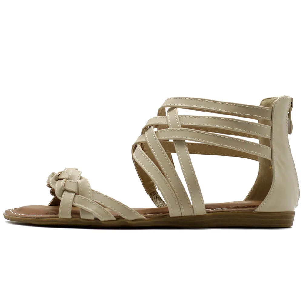 Ollio Women's Shoe Gladiator Strappy Zip Closure Multi Color Sandal