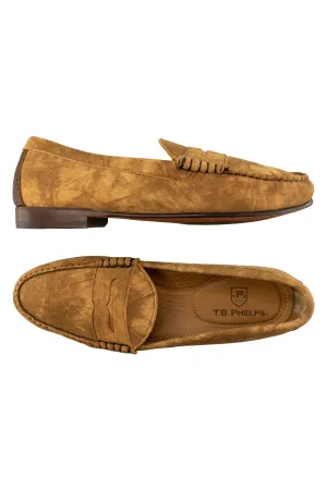 Preston Washed Calfskin Penny Loafer in Tan by T.B. Phelps
