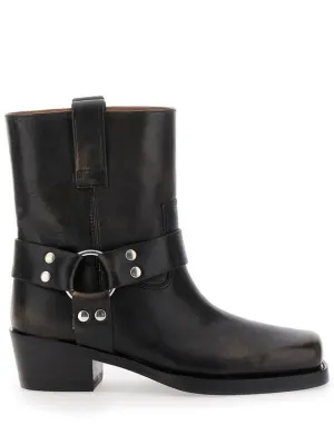 'Roxy' Black Western Style Ankle Boots With Brown Nuances In Leather Woman