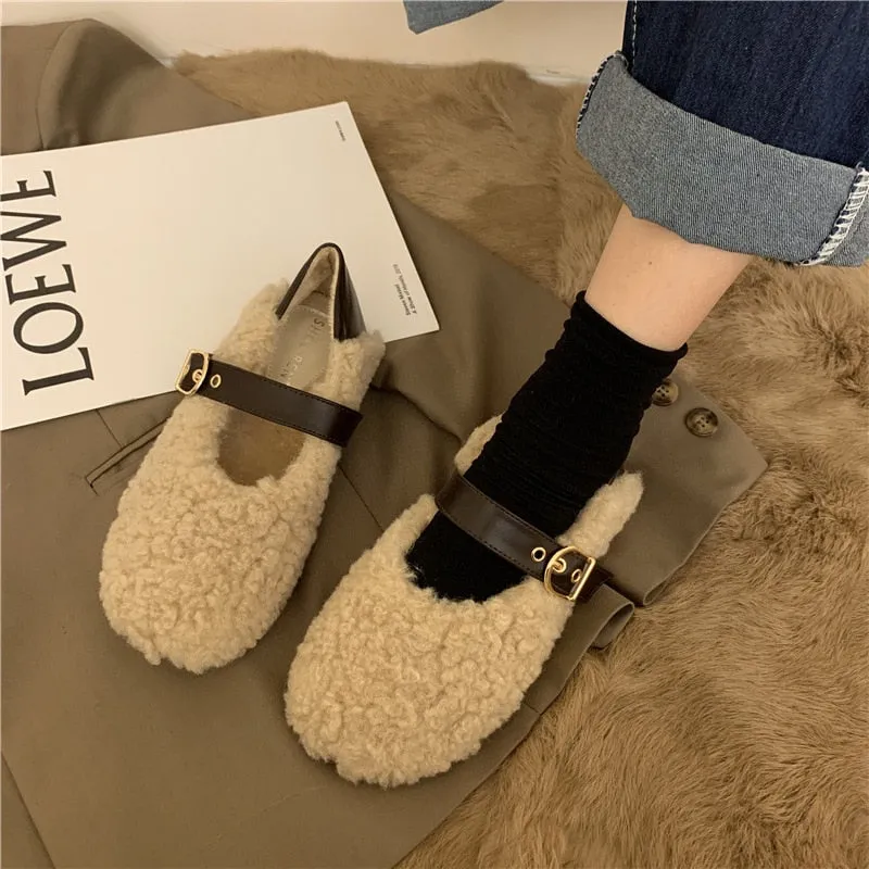 Rumina Belted Lambswool Ballet Flats