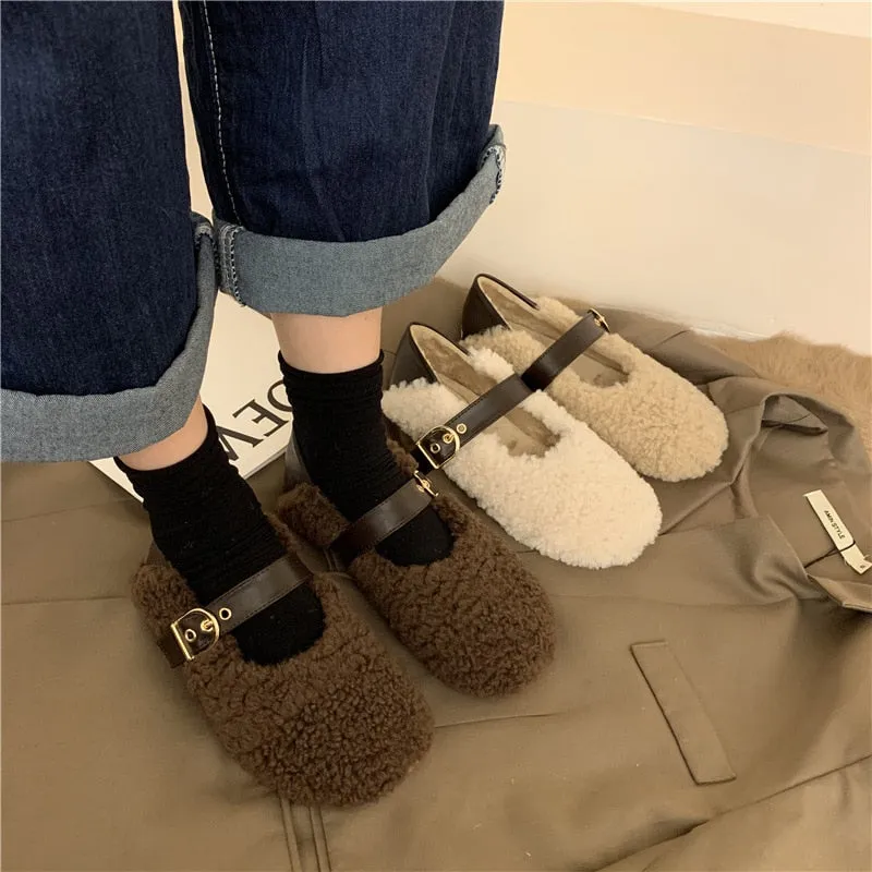 Rumina Belted Lambswool Ballet Flats