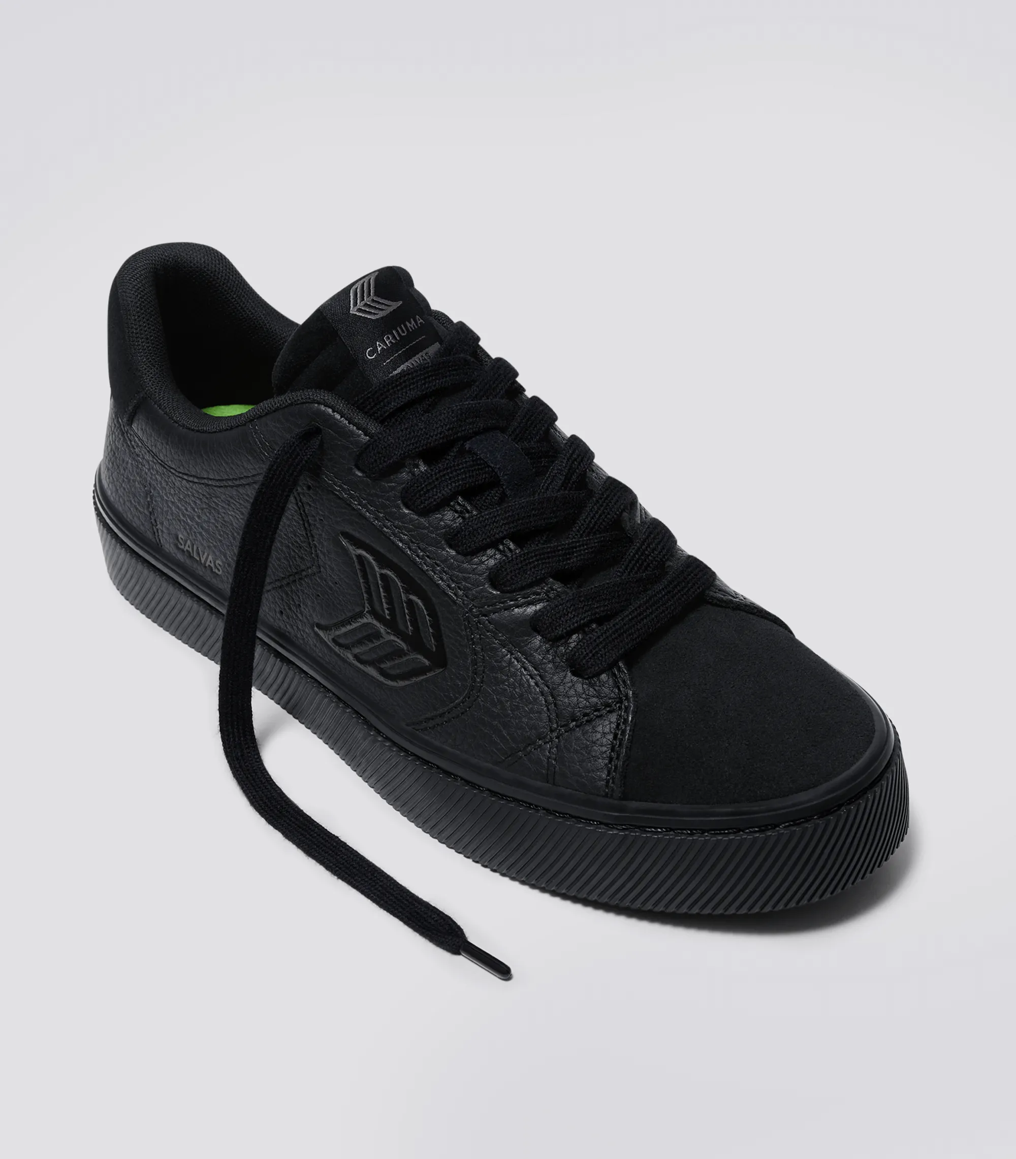 SALVAS All Black Premium Leather and Suede Ash Grey Logo Sneaker Men