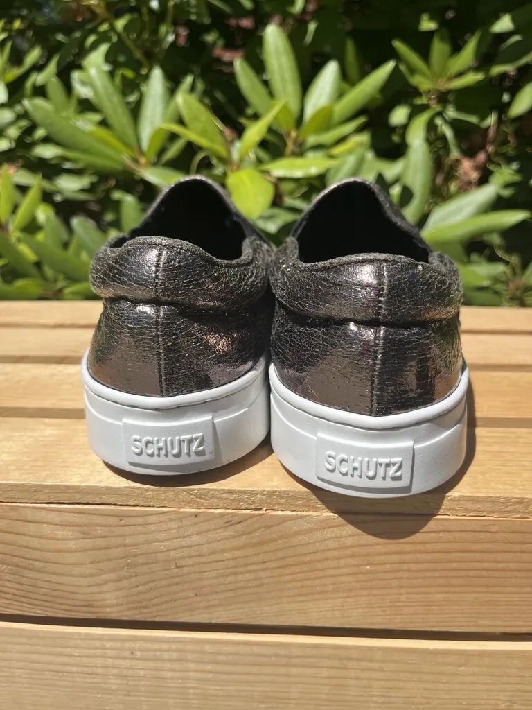 Schutz Amisha Leather Sneaker in Craquele Shine Bronze - Size 8