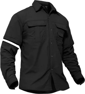TACVASEN Men's Convertible Long Sleeve Fishing Shirts Quick Dry Button Up Tactical Shirts for Work Safari Hiking