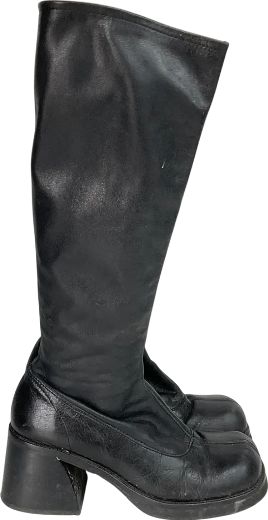 Topshop Black Maisie Knee High Block Heel Boot UK 4 EU 37 👠