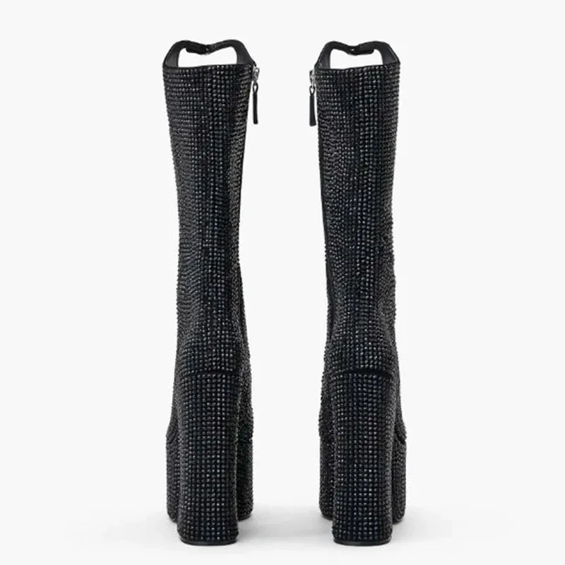 Trend4us Women's Studded Buckle Platform Knee-High Boots