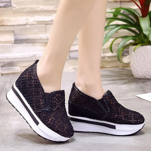 women shoes 2020 white platform wedge sneakers high heel sneakers shoes women casual mesh Breathable shoes zapatillas mujer