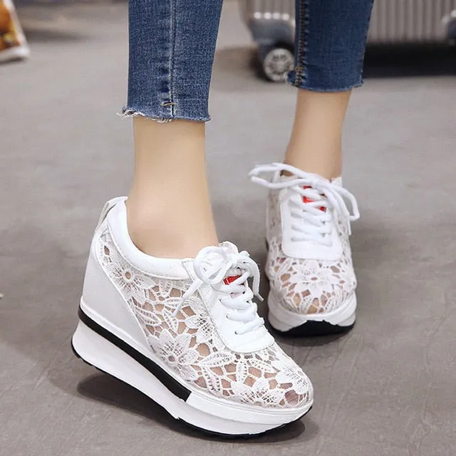 women shoes 2020 white platform wedge sneakers high heel sneakers shoes women casual mesh Breathable shoes zapatillas mujer