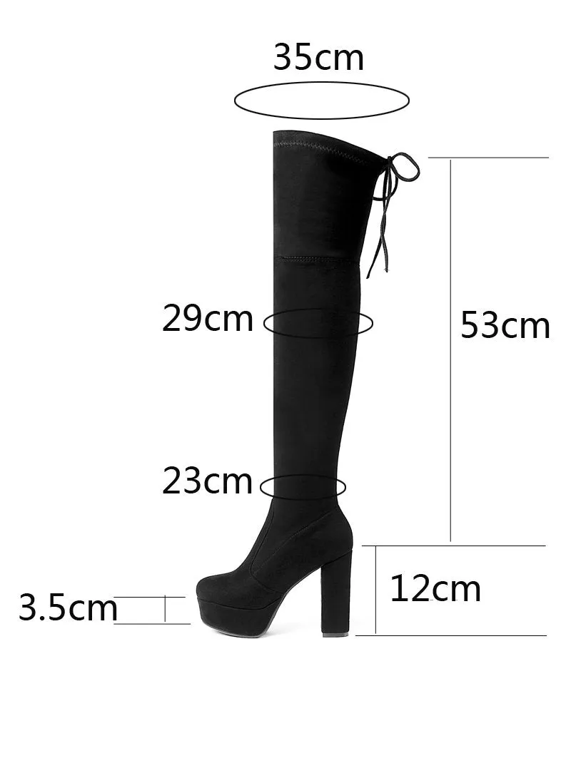 Women's suede stretch platform high heeled thigh high boots sexy tall boots for winter