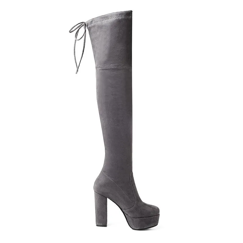 Women's suede stretch platform high heeled thigh high boots sexy tall boots for winter