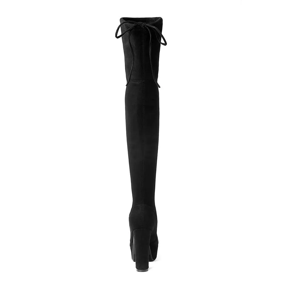 Women's suede stretch platform high heeled thigh high boots sexy tall boots for winter
