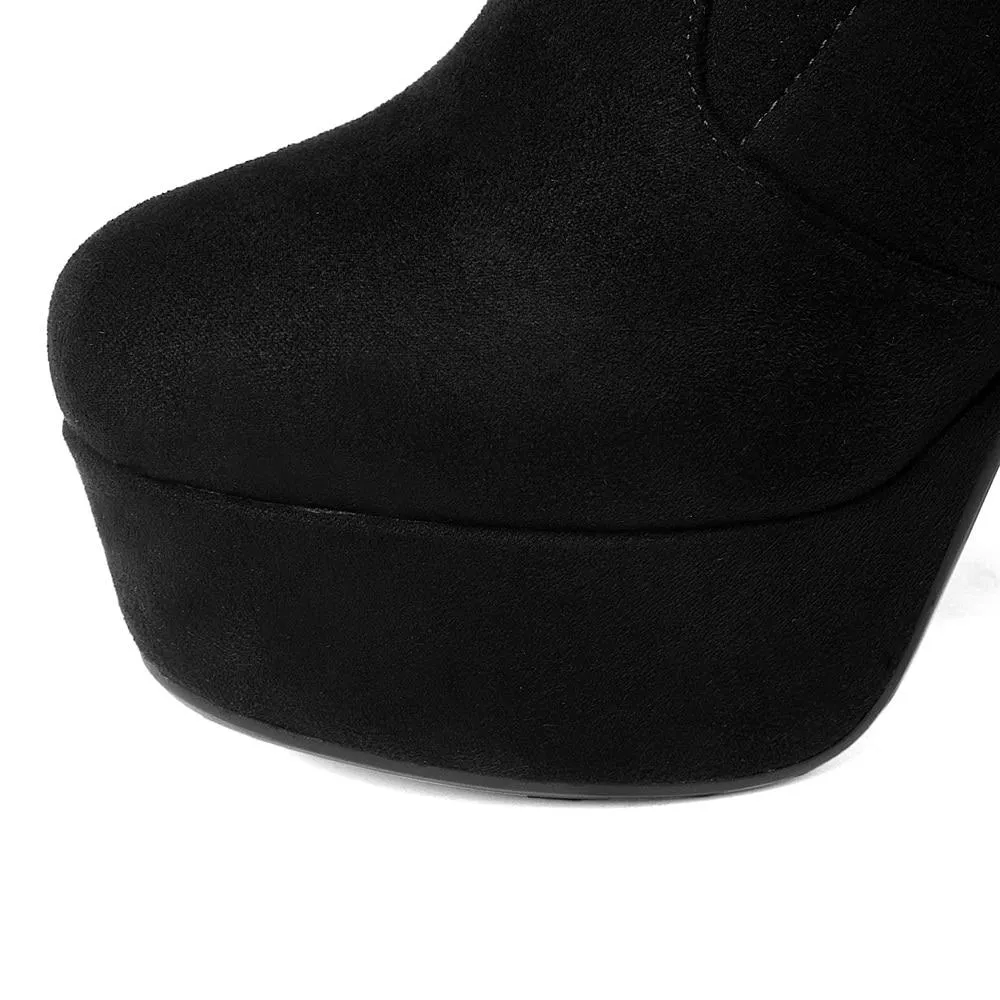 Women's suede stretch platform high heeled thigh high boots sexy tall boots for winter
