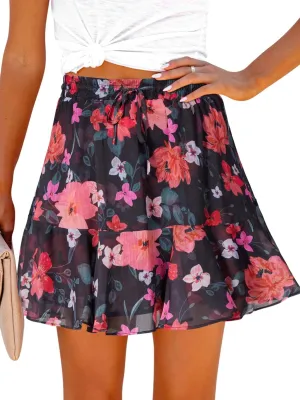 Womens Summer Flowy Shorts Casual Boho Floral Skorts Ruffle Mini Skirts Running Tennis Chiffon Butterfly Shorts