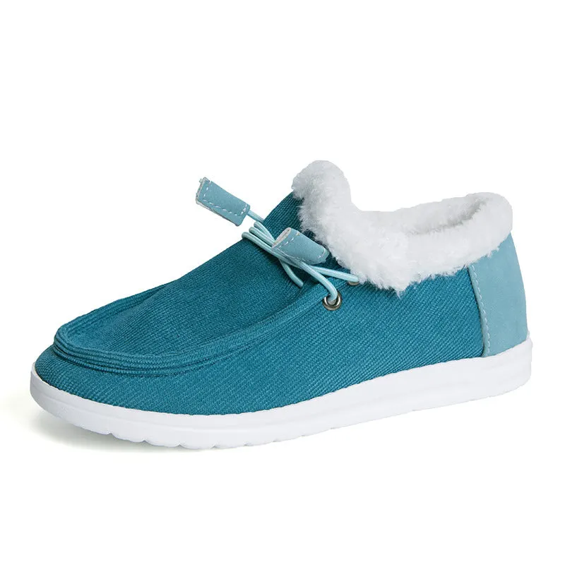 Women's warm plush lined slip on low cut booties winter warm casual shoes