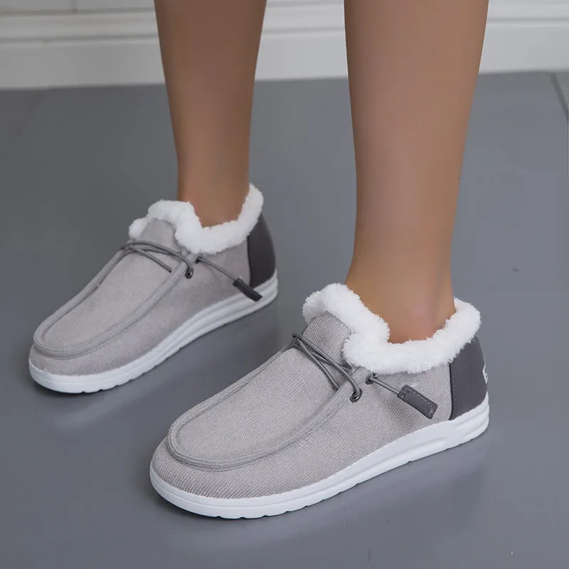 Women's warm plush lined slip on low cut booties winter warm casual shoes