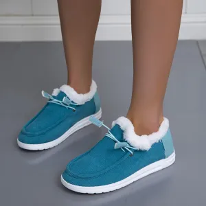 Women's warm plush lined slip on low cut booties winter warm casual shoes